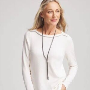 NWT Chicos Caviar Bead Bateau Neck Sweater English Cream
